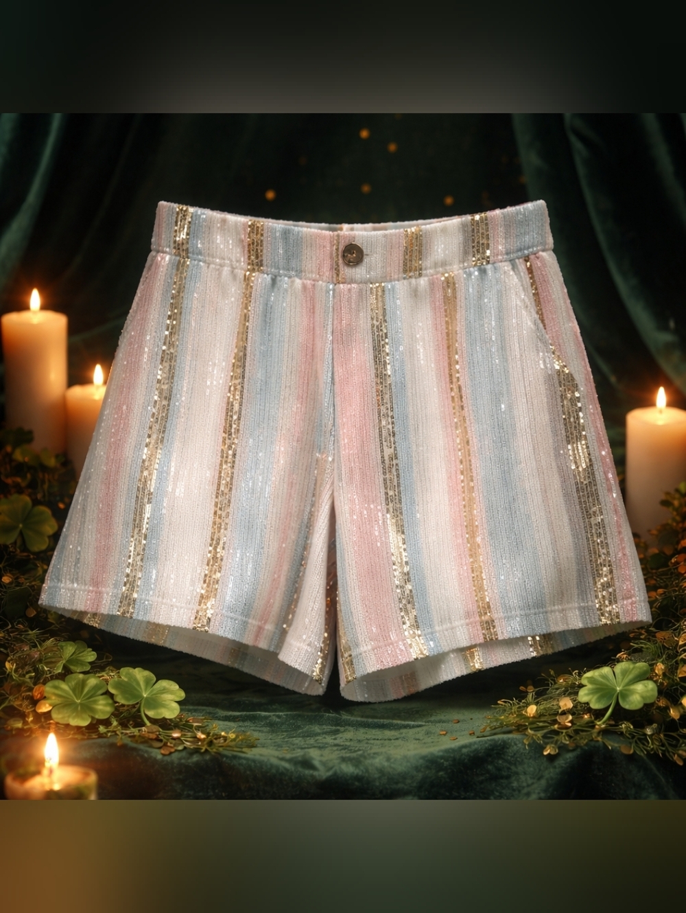 Sequin Stripe Shorts - Pink, Gold, Blue & Cream